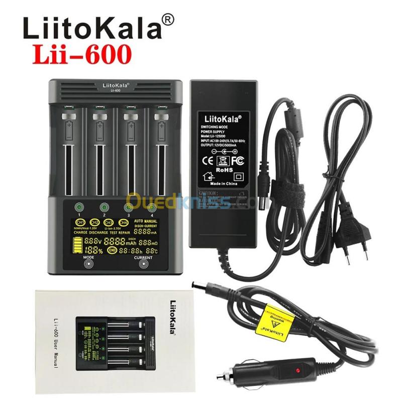 Chargeur de pile batterie professionel LiitoKala lii-600 Li-ion 3,7 V et NiMH 1,2 V 3A Full Set