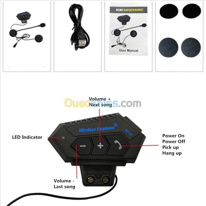 Écouteurs de moto sans fil Bluetooth 5.0 étanche FM GPS deux côtés BT12 /SKU: 5598 3