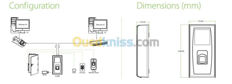 Terminal de contrôle d'accès et pointage par empreinte, carte RFID étanche anti vandale ZKTeco MA300 4