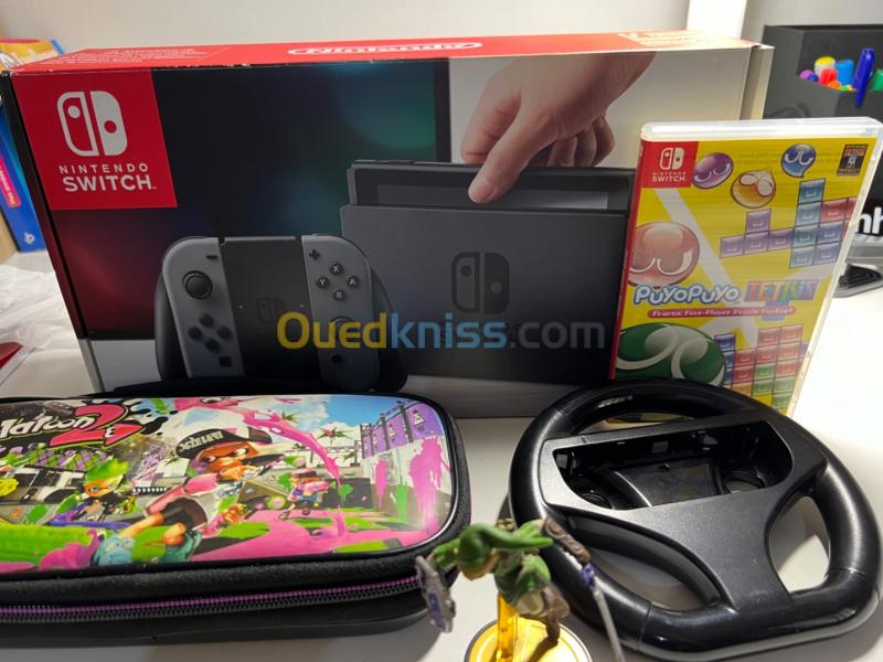 Nintendo Switch avec pochette splatoon/ amibo link / guidon Mario kart / jeu Tetris non flasher