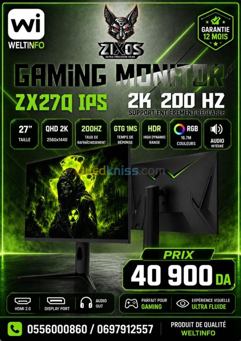 GAMING MONITOR ZIXOS ZX270  27 pouces IPS  2K 200 Hz