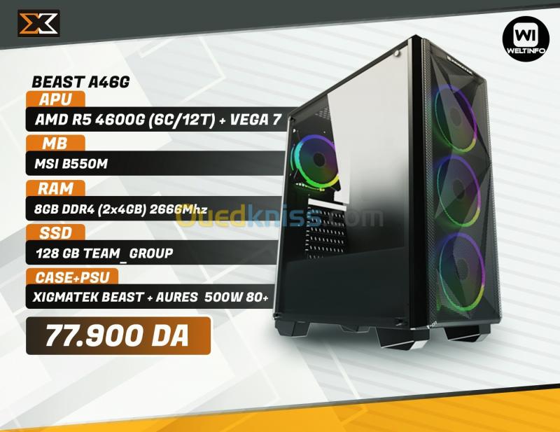  PC GAMING RYZEN 5 4600G CM B550M RAM 08GB SSD 128 ALIM 500 WAT BOITIE XIGMATEK BEAST