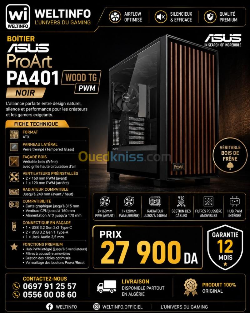 BOITIER ASUS PROART PA401 WOOD TG PWM NOIR