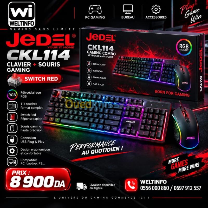 CLAVIER SOURIS JEDEL CKL114 SWITCH BLUE GAMING Red Switch