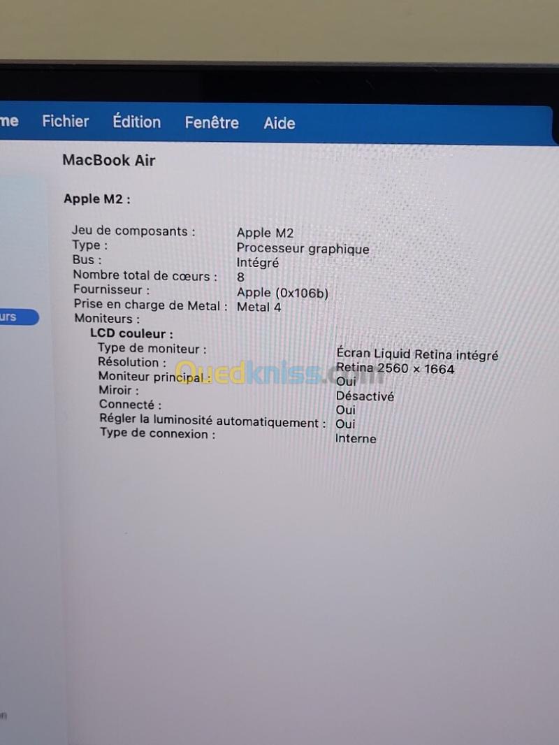 MacBook Air M2 2023 | PUCE M2 8 CPU | GPU 10 COEURS | 8GB RAM | 256GB SSD | CYCLES 67 | MDM BYPASSED 10