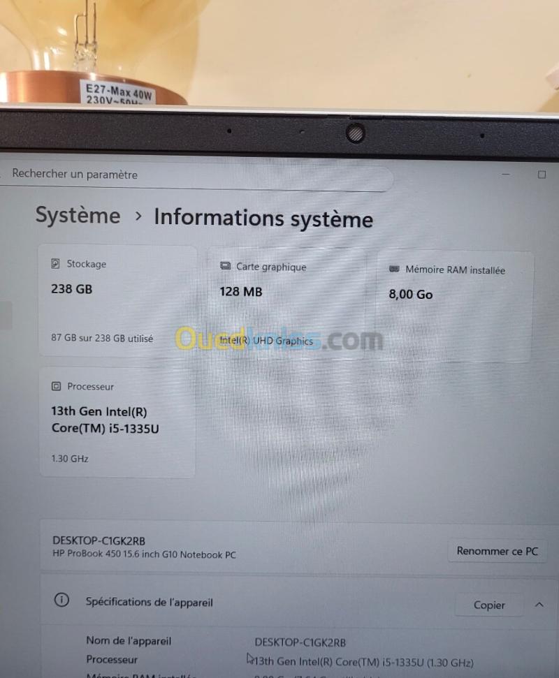 HP PROBOOK 450 G10 15.6'' FHD| INTEL CORE i5 1335U | 8GB RAM | 256GB NVMe SSD | INTEL UHD GRAPHICS 33