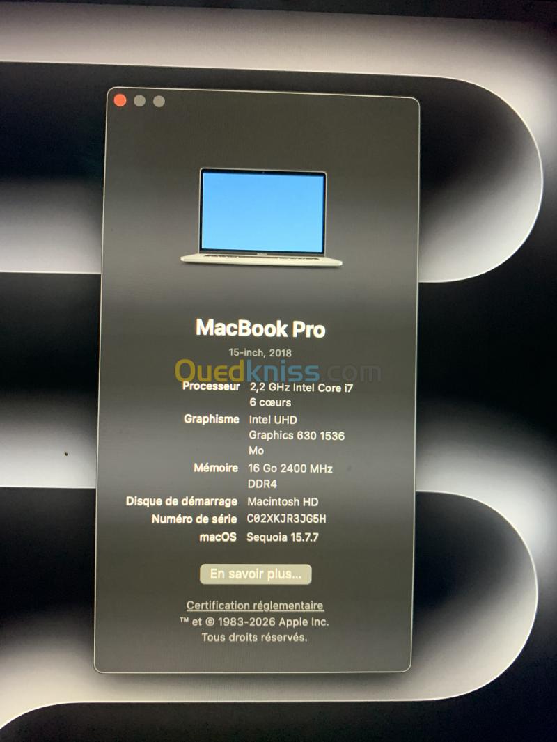 MacBook Pro 15" 2018 i7 -16Go RAM - Radeon Pro 555X 4Go 3