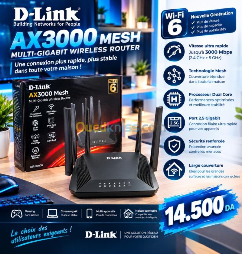 Router D-Link Wi-Fi 6 AX3000 Multi Gigabit Mesh DIR-X3000Z
