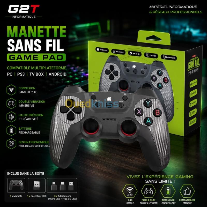 Manette de jeu sans fil 2,4 GHz avec adaptateur OTG pour Android TV Box/Smart TV/PC/téléphone mobile
