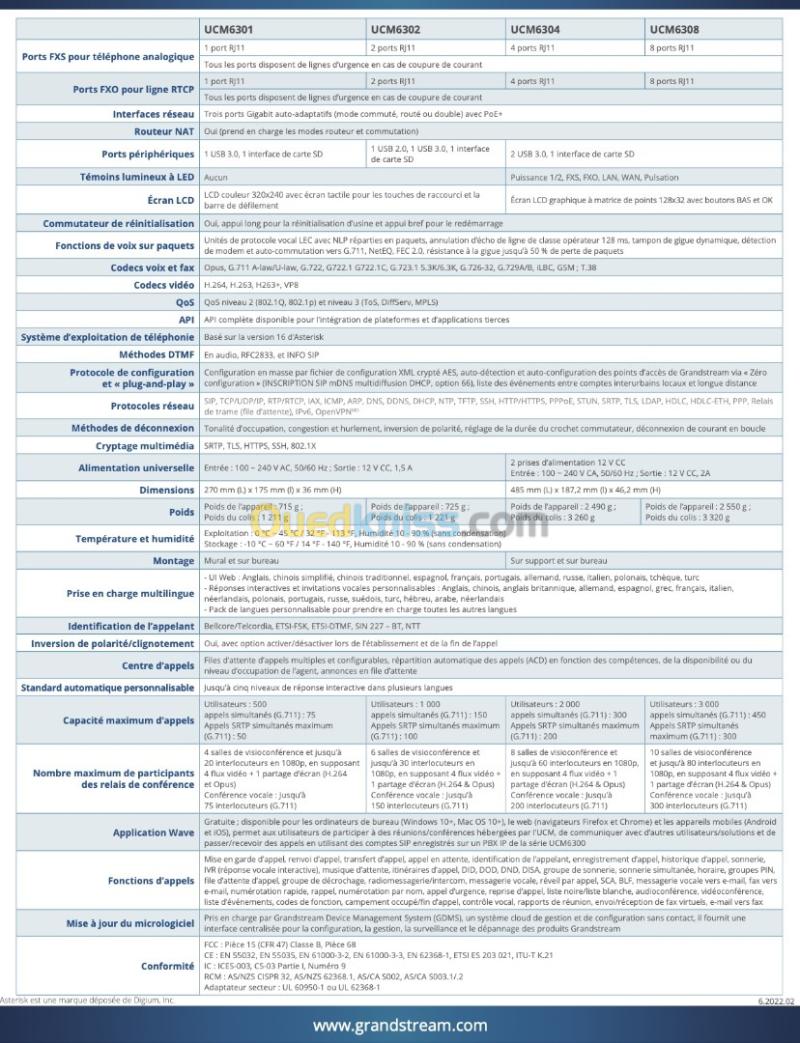 Standards téléphoniques IP GRANDTREAM 4