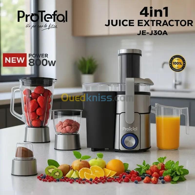 Centrifugeuse inox 4 en 1(Centrifugeuse +Blender en verre + Hachoir en verre +Moulin en verre) 800W ProTefal JE-J30A