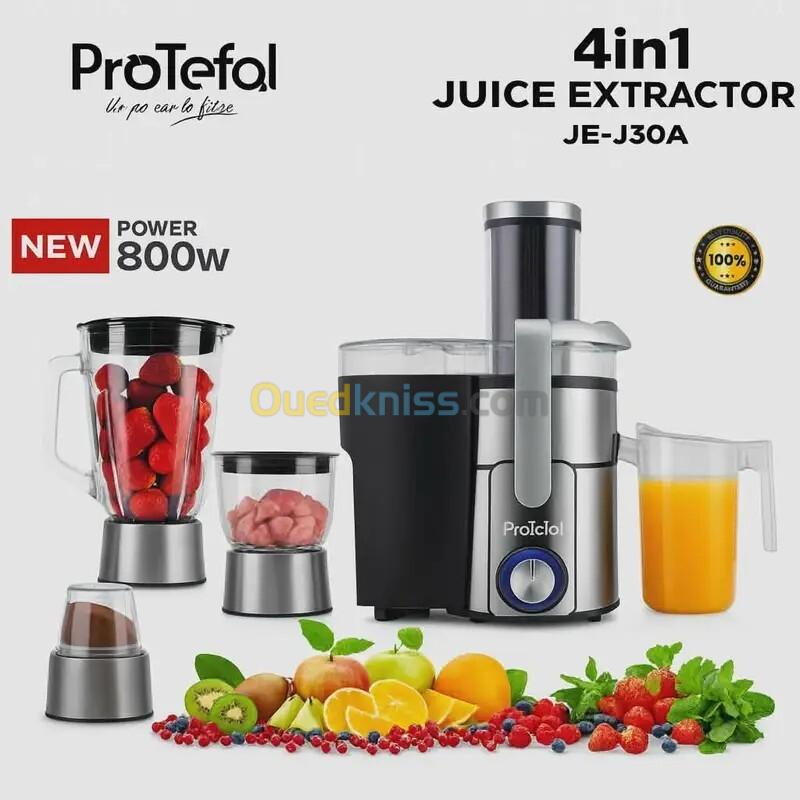 Centrifugeuse inox 4 en 1(Centrifugeuse +Blender en verre + Hachoir en verre +Moulin en verre) 800W ProTefal JE-J30A 2