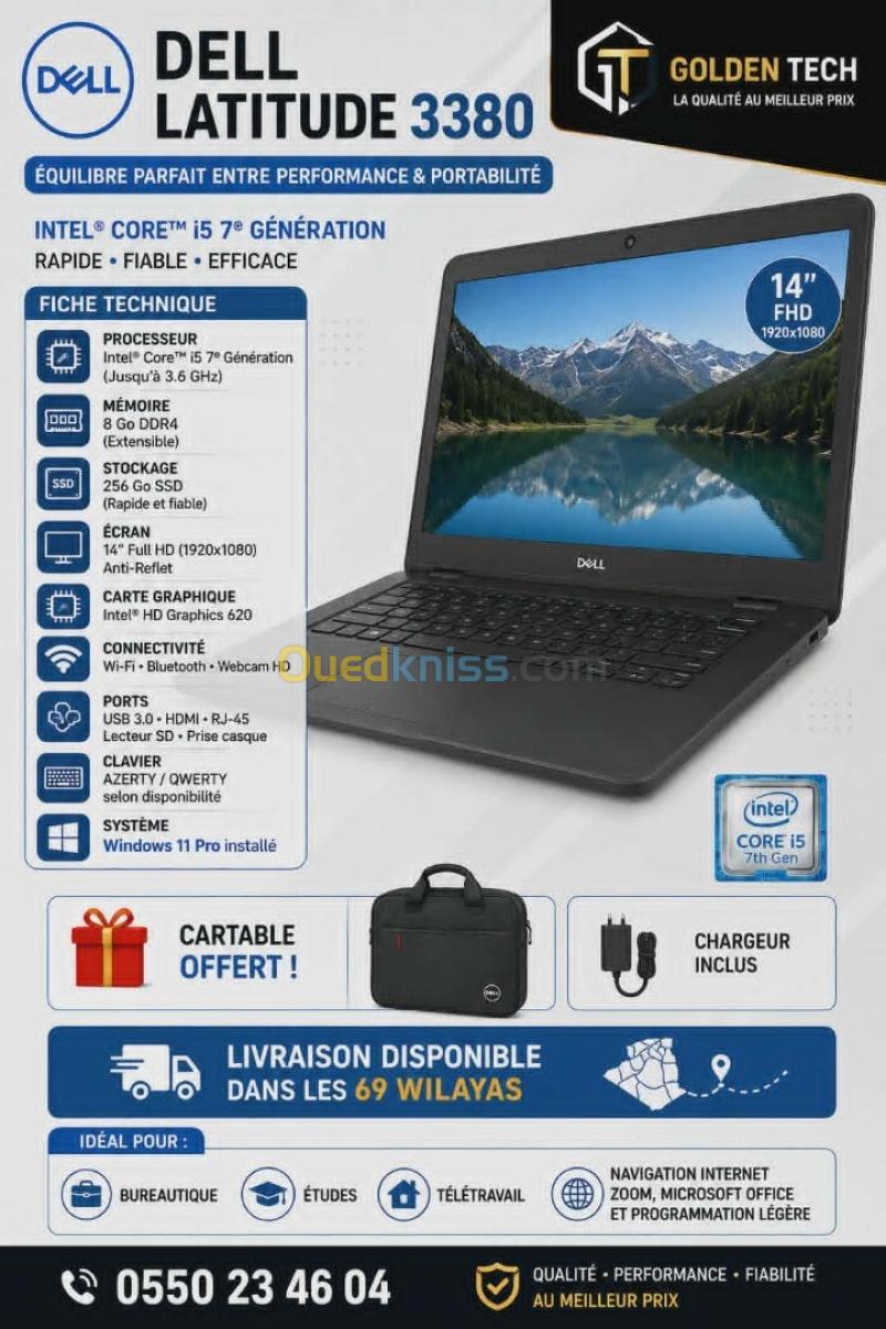 DELL LATITUDE 3380 / INTEL I5 7 EME / 8 G / 256 SSD / 14 +CARTABLE 11