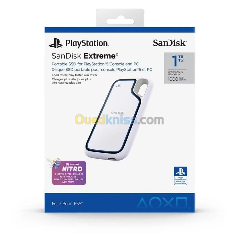 SANDISK EXTREME PORTABLE 1TO SSD POUR PLAYSTATION 5 - DISQUE DURE EXTERNE 1TO - USB-C - JUSQU'À 1000 Mo/s - ORIGINAL