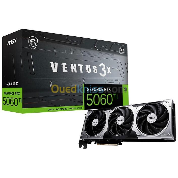 CARTE GRAPHIQUE MSI GEFORCE RTX 5060 Ti VENTUS 3X OC - 16GO GDDR7 - PCIE 5.0 X16 - DLSS 4 - 3X DISPLAYPORT 2.1B - 1X HDMI 2.1B - ORIGINAL