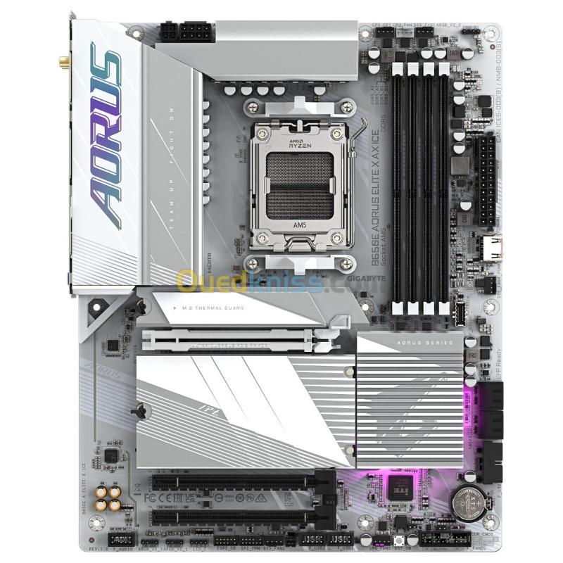 GIGABYTE B650E AORUS ELITE X AX ICE - CARTE MÈRE ATX - SOCKET AM5 - 4 x DDR5 - M.2 PCIe 5.0 - PCIe 5.0 X - WIFI 6E - BT 5.3 - LAN 2.5GBE - WHITE 2