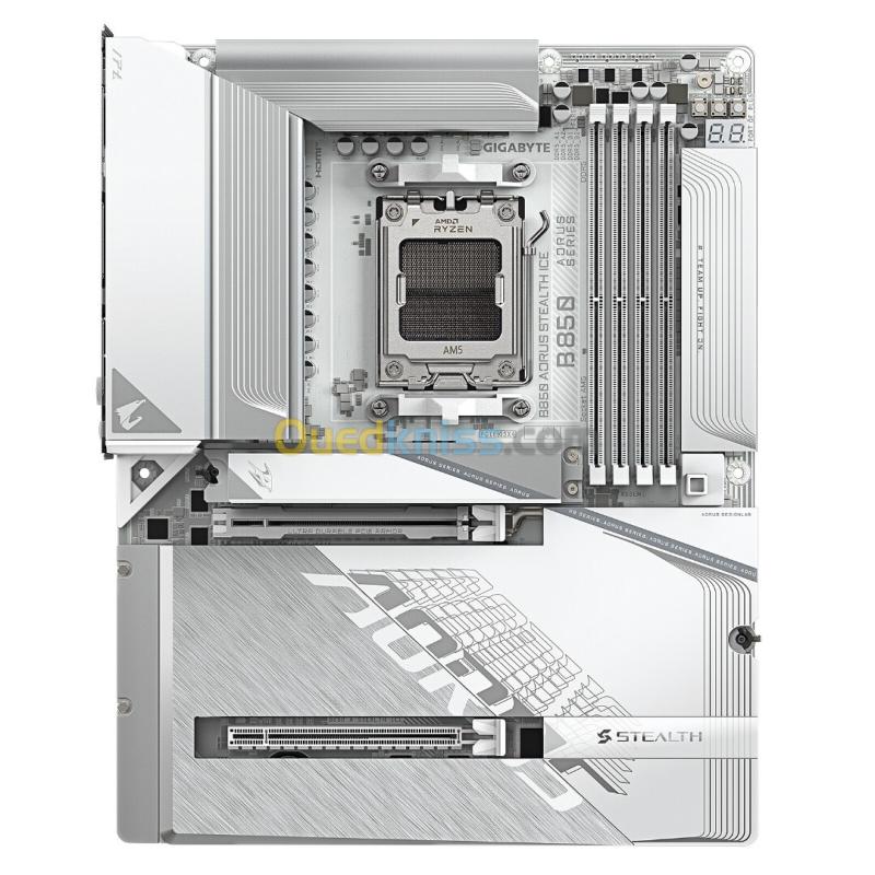 GIGABYTE B850 AORUS STEALTH ICE - CARTE MÈRE ATX - SOCKET AM5 - 4 x DDR5 - 1 x PCIe 5.0 X16 - 4 x M.2 NVMe - WIFI 7 - BT 5.4 - LAN 5GBE - USB 3.2 - WHITE 3