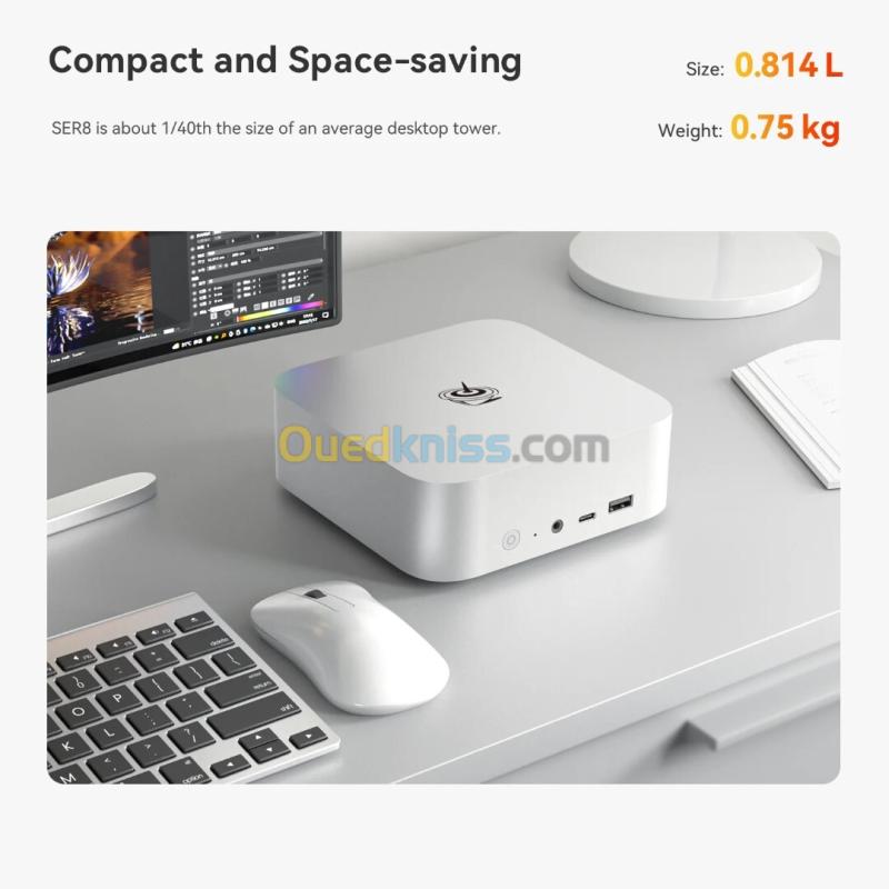 MINI PC BEELINK SER8 - AMD RYZEN 7 8745HS - 32GO DDR5 - SSD 1TO PCIe 4.0 - AMD RADEON 780M - WIFI 6 - LAN 2.5G - USB4 - TRIPLE AFFICHAGE 4K - ORIGINAL 4