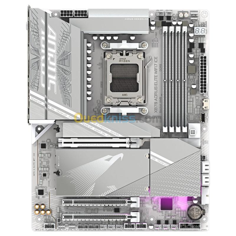 GIGABYTE X870E AORUS ELITE WIFI7 ICE - CARTE MÈRE ATX - SOCKET AM5 - 4 x DDR5 - 1 x PCIe 5.0 X16 - 4 x M.2 NVMe - WIFI 7 - BT 5.4 - LAN 2.5GBE - WHITE 2