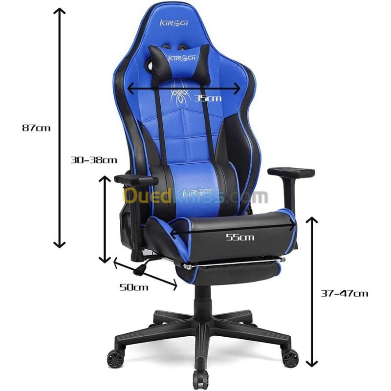 KIROGI SIÉGE GAMING 2076 XL - ACCOUDOIR 5D - REPOSE-PIEDS - ROTATION À 360 - ERGONOMIQUE - BLEU 3