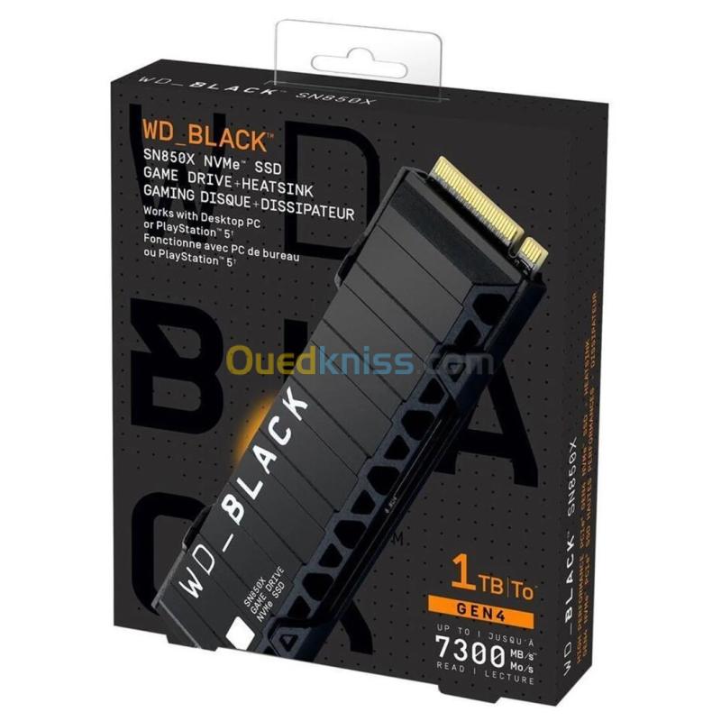 WD BLACK SN850X 1TB - SSD NVME PCIE GEN4 - 7300 MO/S - WITH HEATSINK - PC/CONSOL - 3D TLC - BLACK