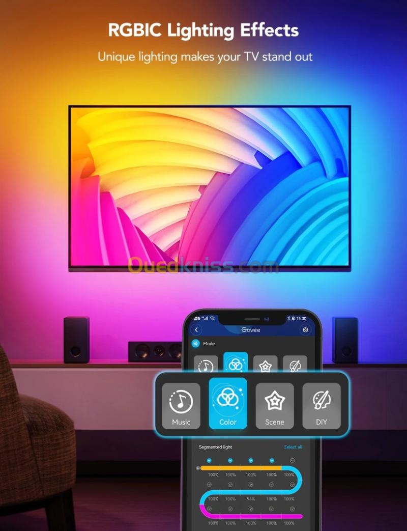 GOVEE RGBIC NEON TV BACKLIGHT - 3M 9.84FT - H61B2 - WIFI + BLUETOOTH - GOOGLE - MULTI MODES - MUSIC 2