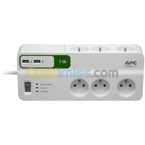 MULTIPRISE PARASURTENSEUR APC ESSENTIAL SURGEARREST - 6 PRISES - 2 PORTS USB 5V 2,4A - 230V - 2M - BLANC - ORIGINAL