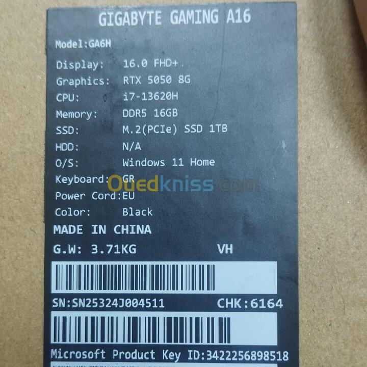 GIGABYTE GAMING A16 - INTEL CORE I7-13620H - 16GB DDR5 - SSD 1TB PCIE - 16" FHD+  RTX 5050 8GB - WIN 11 - BLACK 3