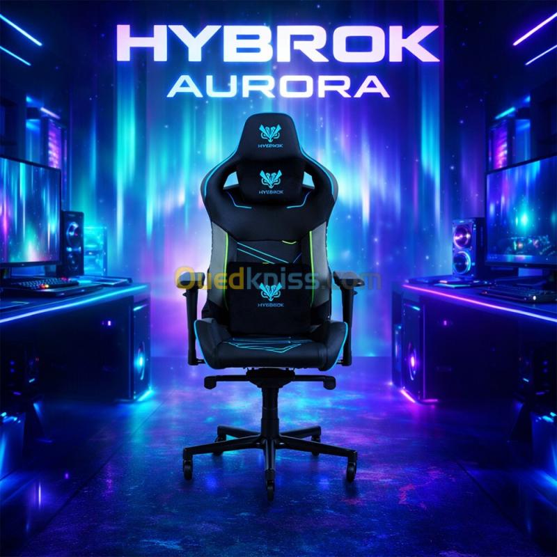 HYBROK AURORA - CHAISE GAMING CUIR PU - NOIR & BLEU - ACCOUDOIRS 4D - DOSSIER INCLINABLE 155 - BASE ALUMINIUM - COUSSINS RÉGLABLES - ORIGINAL