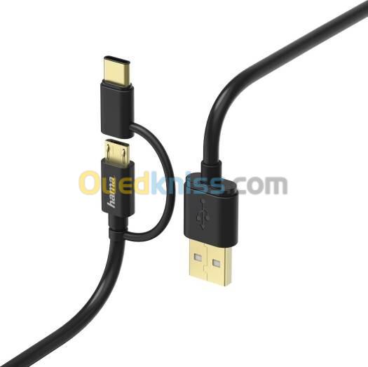 HAMA 178327 - CÂBLE 2-EN-1 MICRO USB + ADAPTATEUR USB TYPE-C - 1M - CHARGE & SYNCHRONISATION - NOIR 3