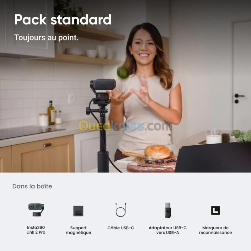 WEBCAM INSTA360 LINK 2C PRO - 4K UHD - CAPTEUR 1/1.3" - F/1.9 - AI AUTO FRAMING - HDR - DOUBLE MICROPHONE - USB-C - ORIGINAL 5