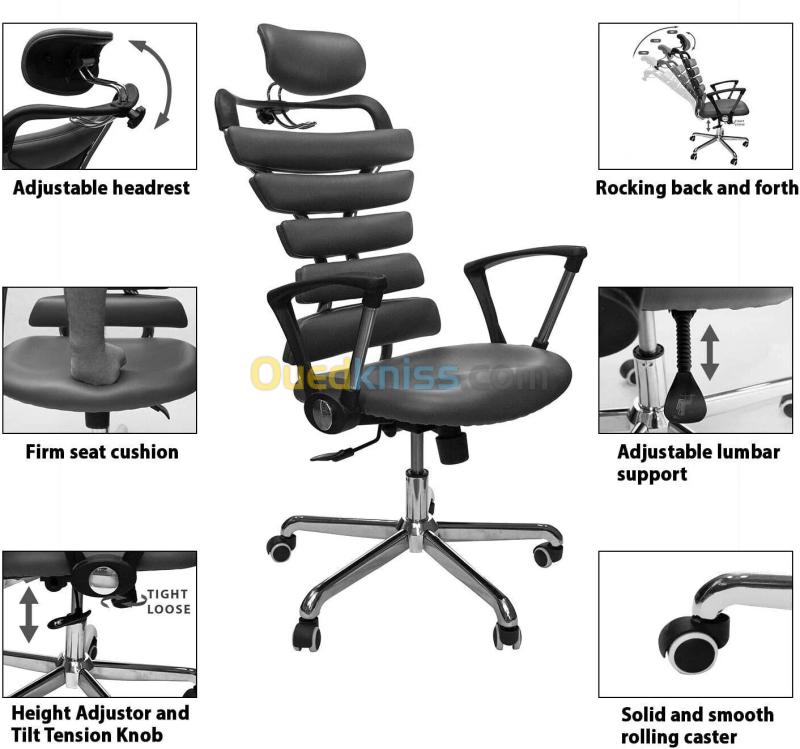 CHAISE OPÉRATEUR 295 - ERGONOMIQUE - DOSSIER SEGMENTÉ - APPUI-TÊTE RÉGLABLE- BASE CHROMÉE - NOIR 2