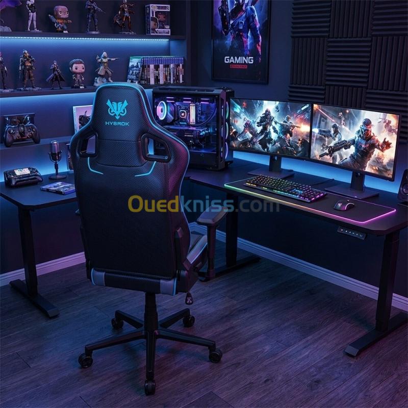 HYBROK AURORA - CHAISE GAMING CUIR PU - NOIR & BLEU - ACCOUDOIRS 4D - DOSSIER INCLINABLE 155 - BASE ALUMINIUM - COUSSINS RÉGLABLES - ORIGINAL 2