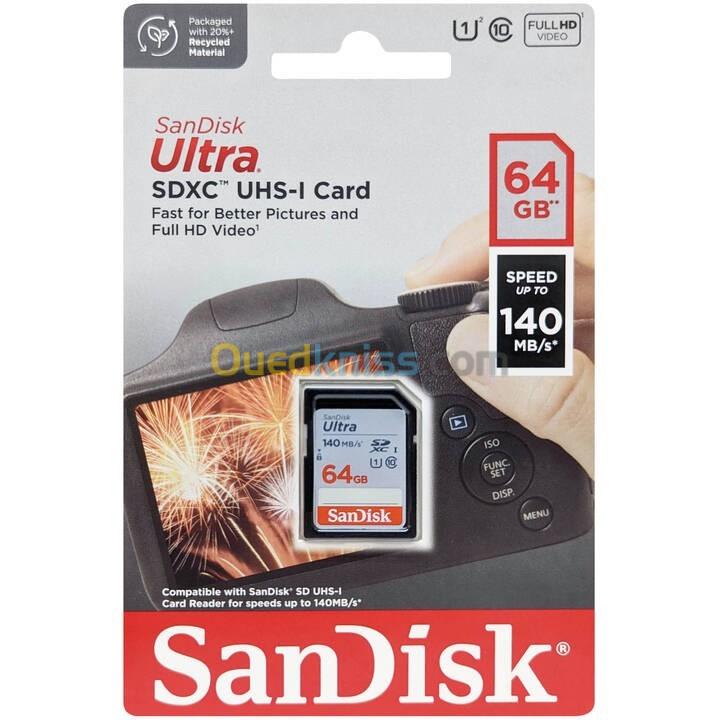  SanDisk Ultra SD 64GB  Carte Mémoire UHS-I jusqu'à 140 Mo/s