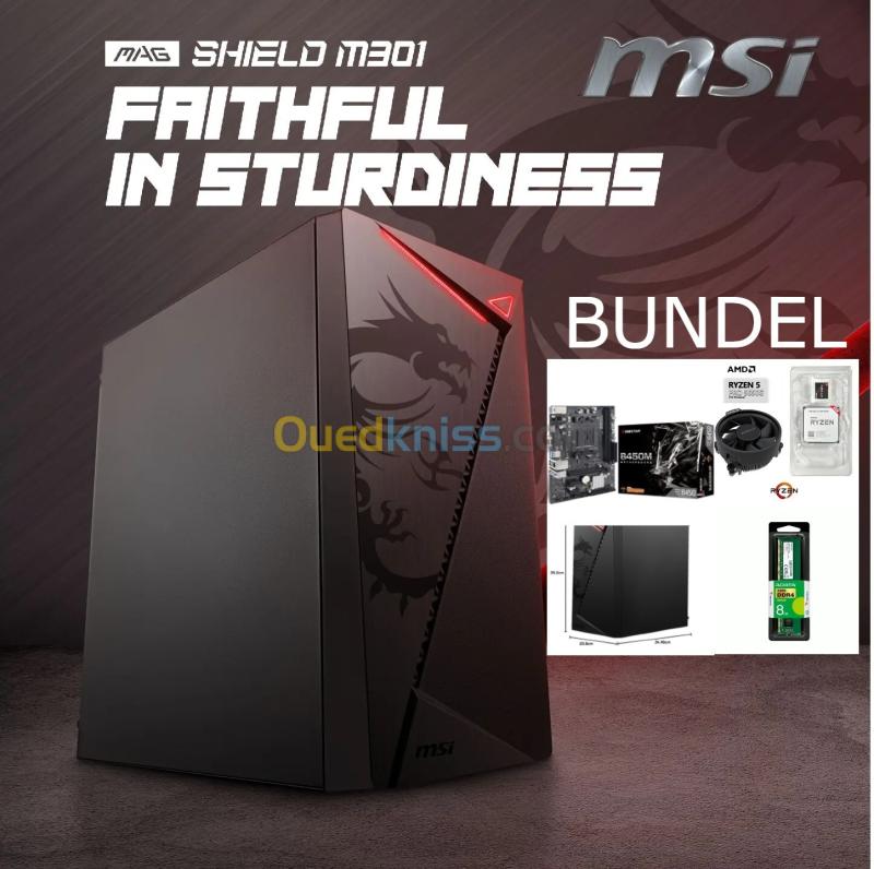 BUNDEL BIOSTAR B450M DDR4 - AMD RYZEN 5650G - ADATA PREMIER 8GB DDR4 3200HZ - MSI MAG SHILED M301 - BLACK