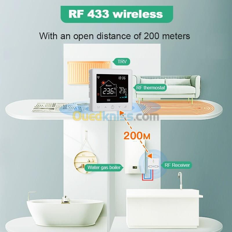 Thermostat connecté Wi-Fi sans fil  RF 433 1GHz portée 200m, compatible Google home. SmartLife,Tuya 2