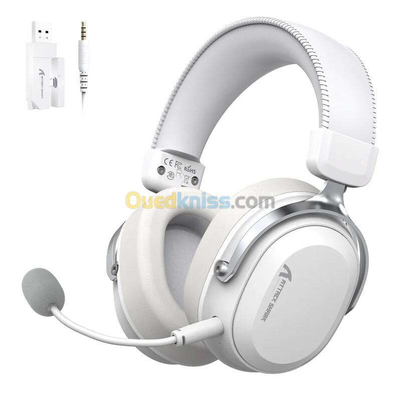ATTACK SHARK L30 PRO - CASQUE GAMING SANS FIL - TRI-MODE - SON SURROUND 7.1- BLUETOOTH - 2.4 GHz - FILAIRE - LATENCE 20 MS - WHITE