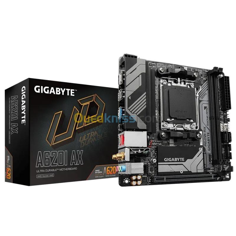 GIGABYTE A620I AX - CARTE MÈRE AMD - SOCKET AM5 - PCIe 4.0 x4 M.2 - DDR5 double canal - Wi-Fi 6E -