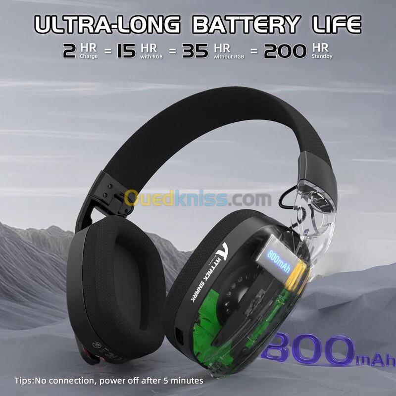 ATTACK SHARK L90 - CASQUE GAMING SANS FIL RGB PLIABLE - TRI-MODE - BLUETOOTH 5.3 & 2.4 GHZ & FILAIRE - SON VIRTUEL 7.1 - PC/PS4/PS5/SWITCH/XBOX - BLACK 5
