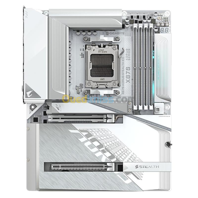 GIGABYTE X870 AORUS STEALTH ICE - CARTE MÈRE ATX - SOCKET AM5 - 4 x DDR5 - 1 x PCIe 5.0 X16 - 4 x M.2 NVMe - WIFI 7 - BT 5.4 - LAN 5GBE - USB4 - WHITE 5