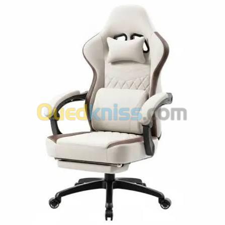 HYBROK PREDAX - CHAISE GAMING CUIR PU - ACCOUDOIRS 4D - INCLINABLE 90 À 155 - BASE ALUMINIUM - COUSSINS CERVICAL & LOMBAIRE - BEIGE