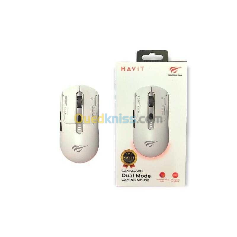 HAVIT GAMS64WB - CLAVIER GAMING SANS FIL - 2.4GHZ + BLUETOOTH - RGB - COMPACT - ERGONOMIQUE - WHITE