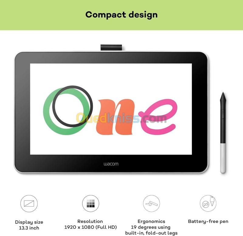 WACOM ONE 13 PEN DISPLAY - TABLETTE GRAPHIQUE DTC133W0B - 13.3" TACTILE FHD - STYLET - USB-C -BLACK