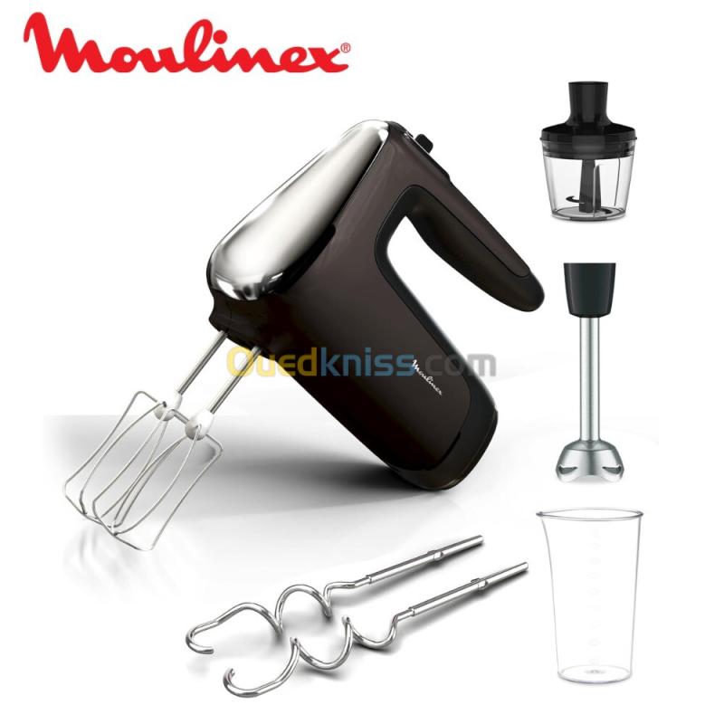 Batteur et Mixeur Électrique à Main 3EN1 Moulinex Powermix Silence 600W - Silencieux avec 7 Accessoires, Turbo et Variateur de Vitesse