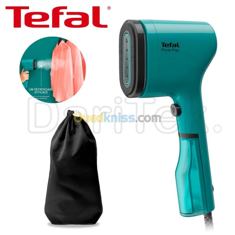 Défroisseur Vapeur à Main Tefal Pure Pop 1300W Vert - Défroisseur Portatif de voyagef Compact 70 ml, Semelle Réversible et Chauffe en 15 Secondes