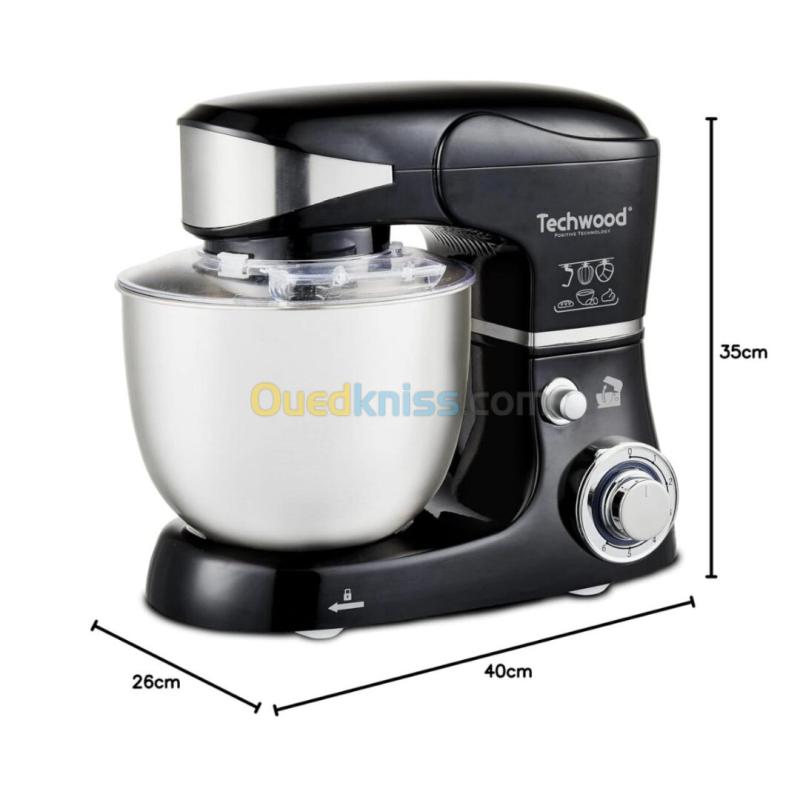 Robot Pétrin Multifonction Techwood 6 Vitesse 5 L 1000W Avec Bol En Inox Noir - عجانة 5 لتر 3