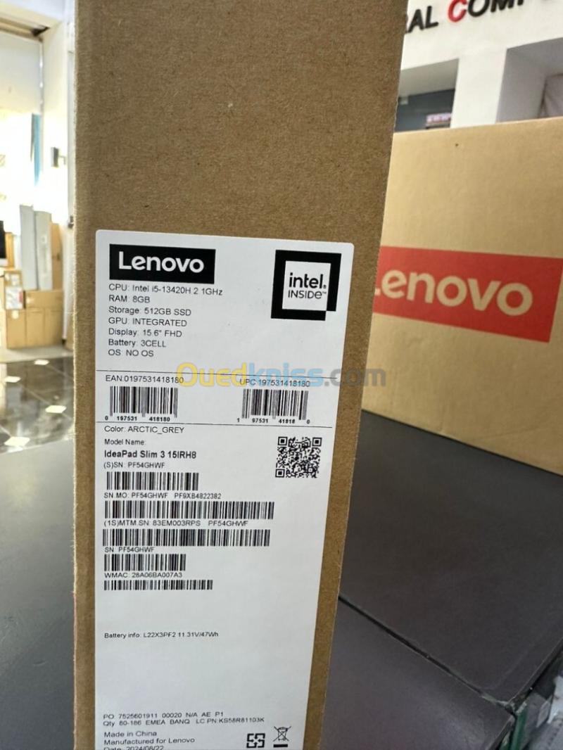 LENOVO IDEAPAD SLIM 3 Intel Core i5-13420H 12 Mo, jusqu,à 4,60 GHz  RAM 8GB DDR5 512GB SSD 15.6 FHD 6