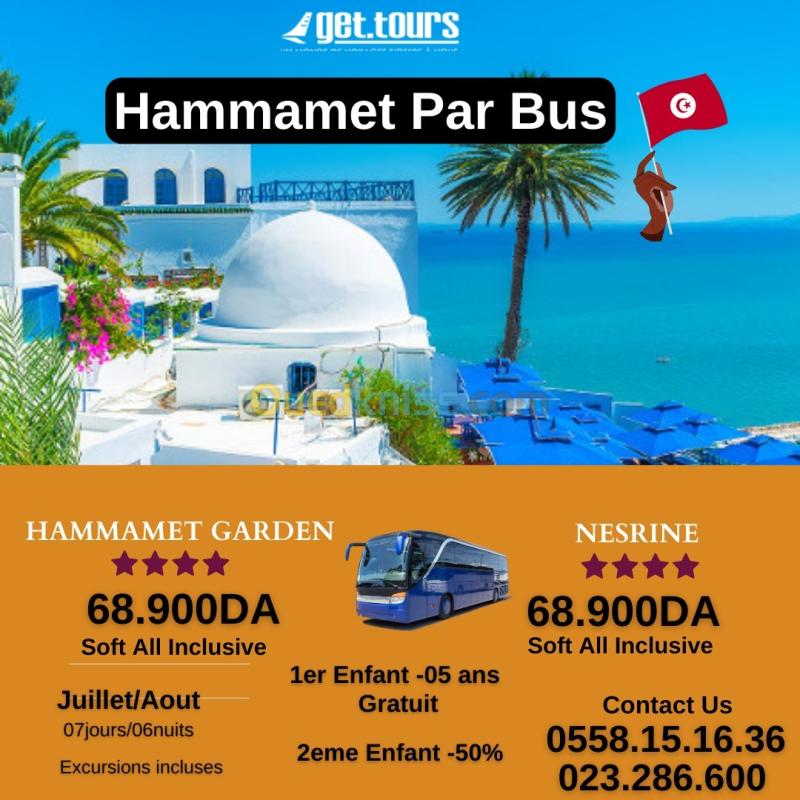 PROMO TUNISIE HAMMAMET PAR BUS HOTEL HAMMAMET GARDEN 4* ALL INCLUSIVE