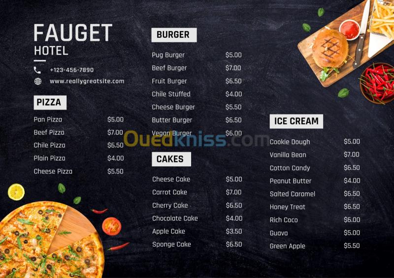  Conceptions des menu personnalisé pour les: Fast Food / Resto / Cafeteria... ext