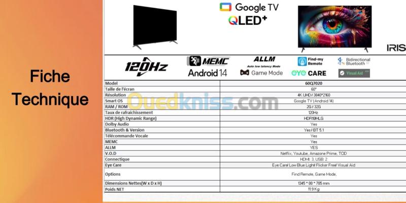 IRIS 60"Q7020 QLED GOOGLE TV 4K UHD 120HZ 4